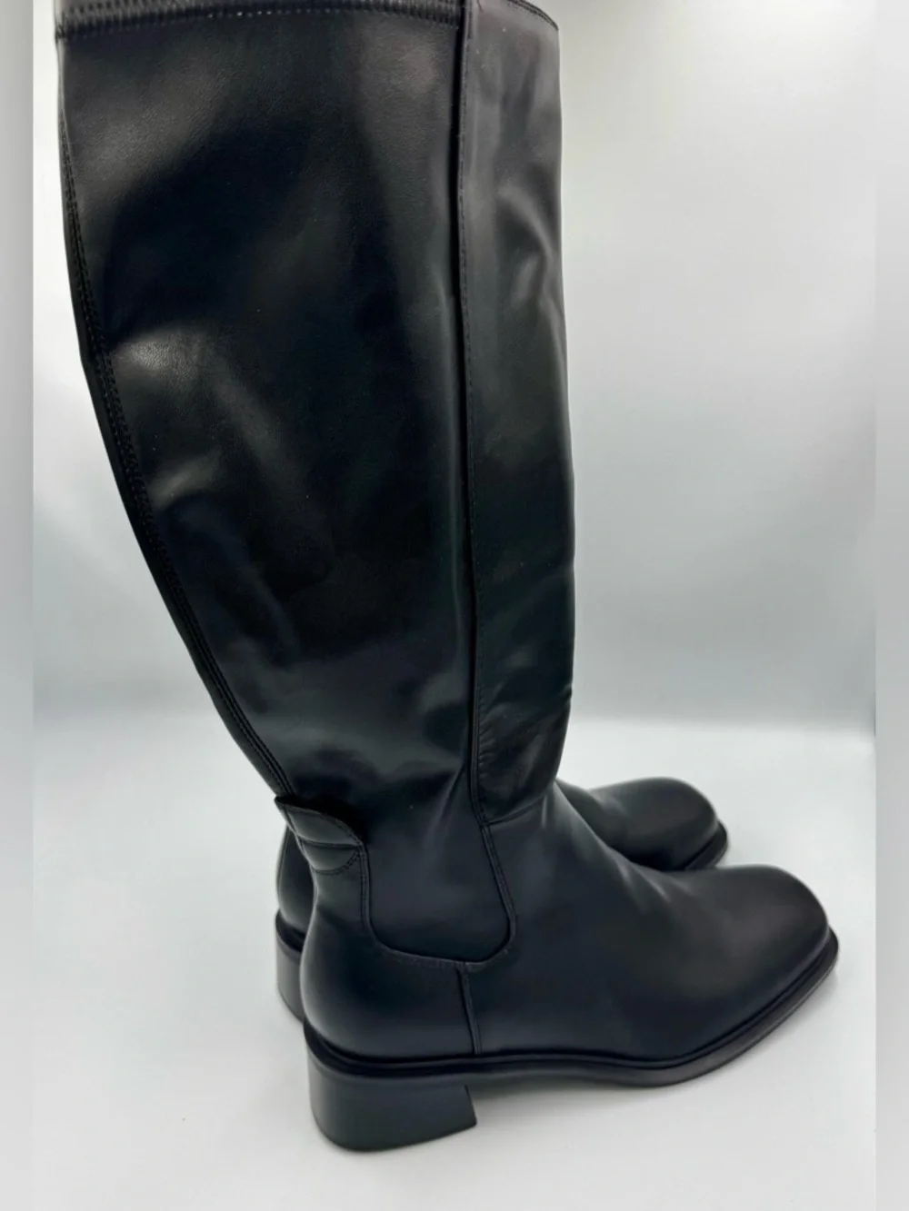 Black Vegan Leather Square Toe Knee High Boots Block Heel Size 10